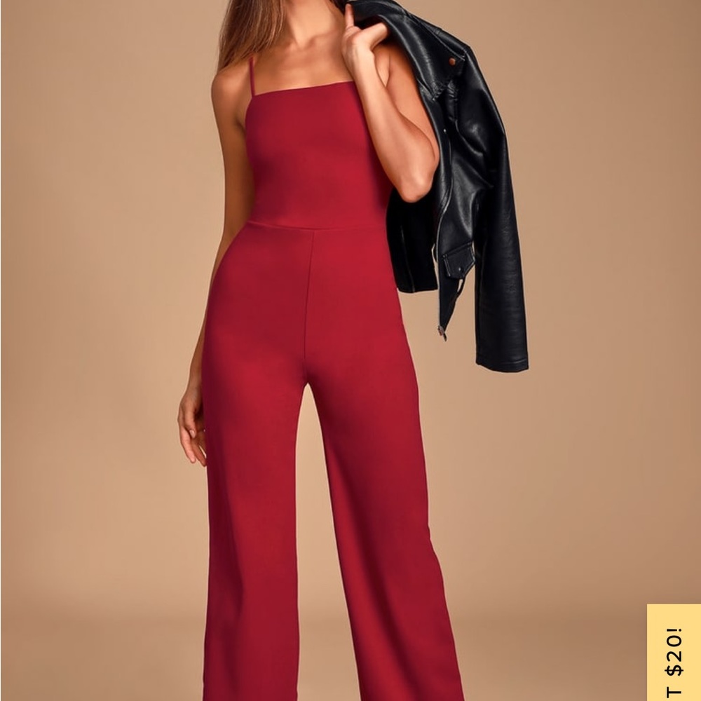 Lulu’s Bellezza Burgundy Sleeveless Wide-Leg Jumpsuit